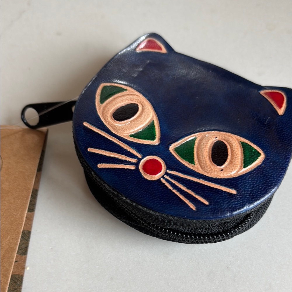 Cat Face Coin Purse in Navy and Red